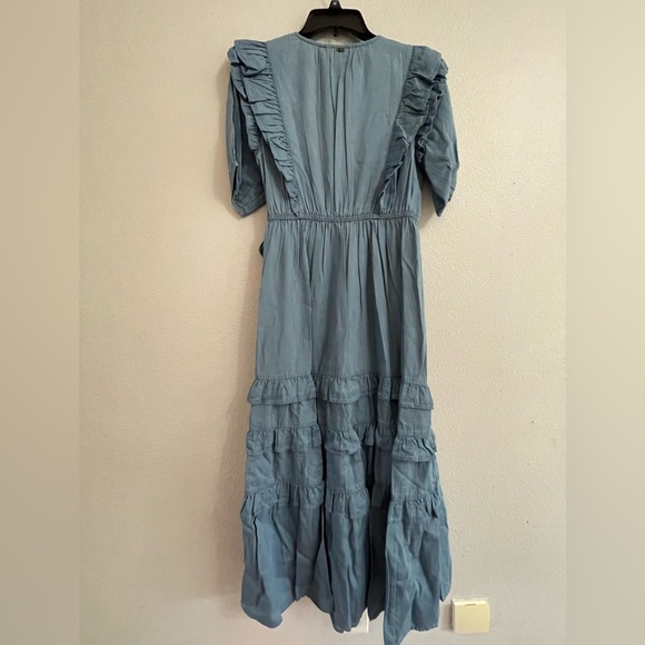 Sam Edelman Ophelia Ruffle Blue Midi Wrap Dress Size Medium NEW WITH TAGS - Picture 6 of 16